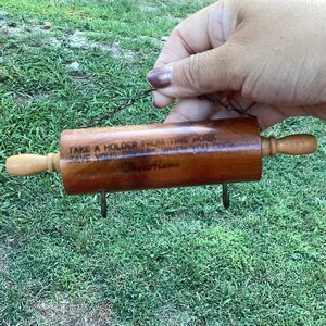 Vintage Wooden Rolling Pin Wall Hook Holder The Alamo Texas Souvenir